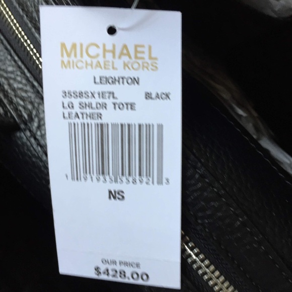 NWT MICHAEL KORS LEIGHTON LARGE SHOULDER TOTE BLK - Picture 7 of 8